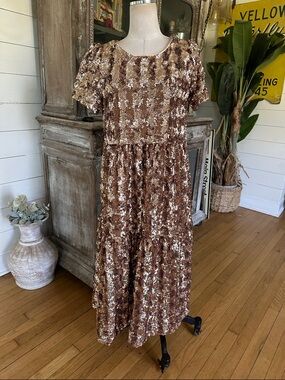 MAEVE ANTHROPOLOGIE CAP SLEEVE SEQUIN DRESS MEDIUM NEW